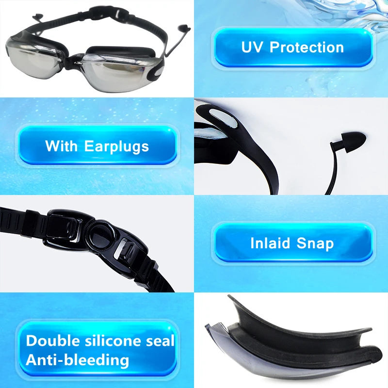 Swimming Goggles for Adults | Professional Pool Glasses | Anti-Fog Men Women UV Protection Optical Waterproof Swim Eyewear with Earplug