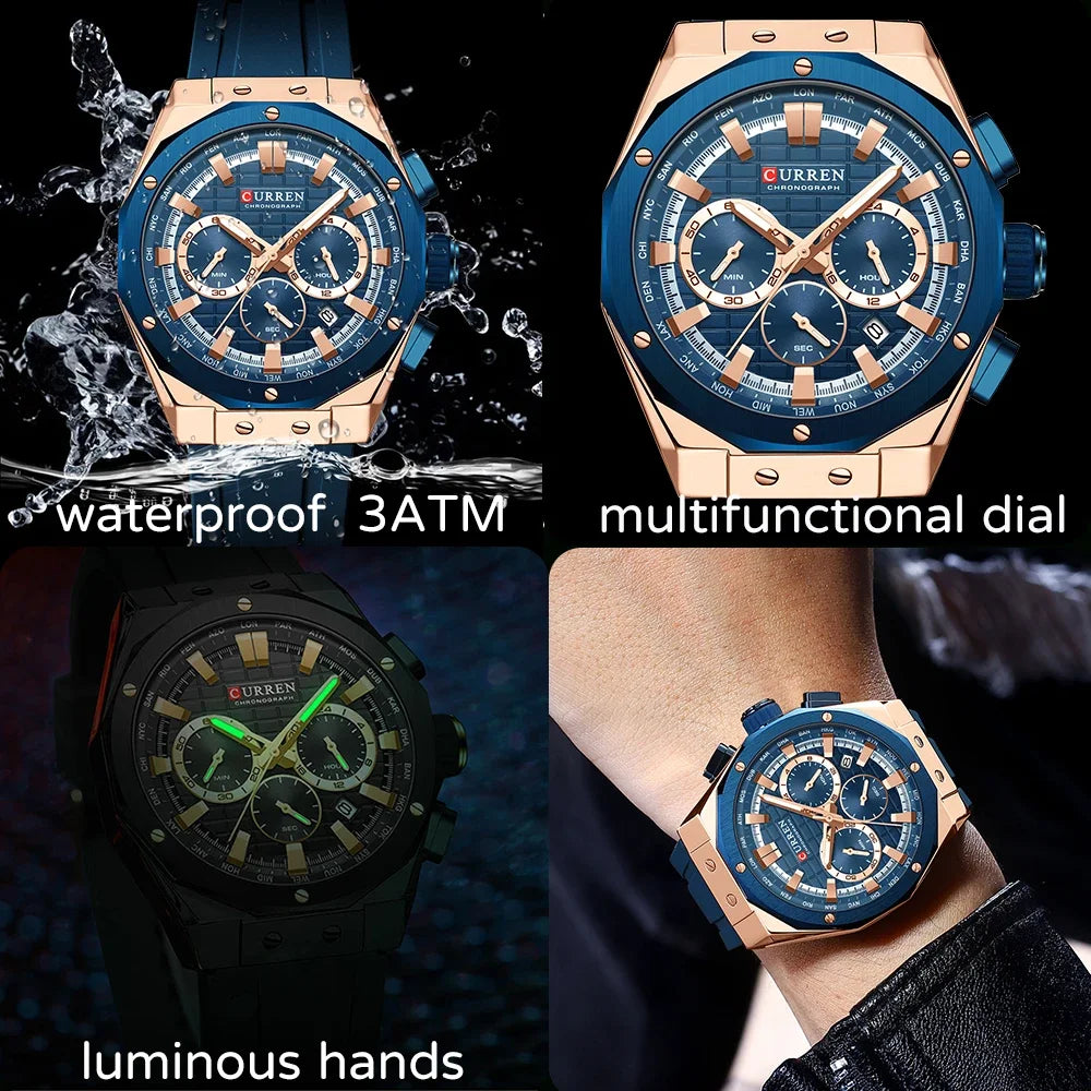 Luxury Brand High Quality Chronograph Luminous Watches for Men | Silicone Strap Casual Sports Waterproof Quartz Wristwatch