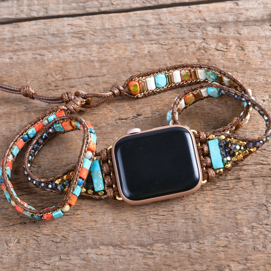 Boho Imperial Jasper Apple Smart Watch Band | Beads 3X Wrap Vegan Rope Wristwatch Strap | Armband Bracelet Women Jewelry Accessories