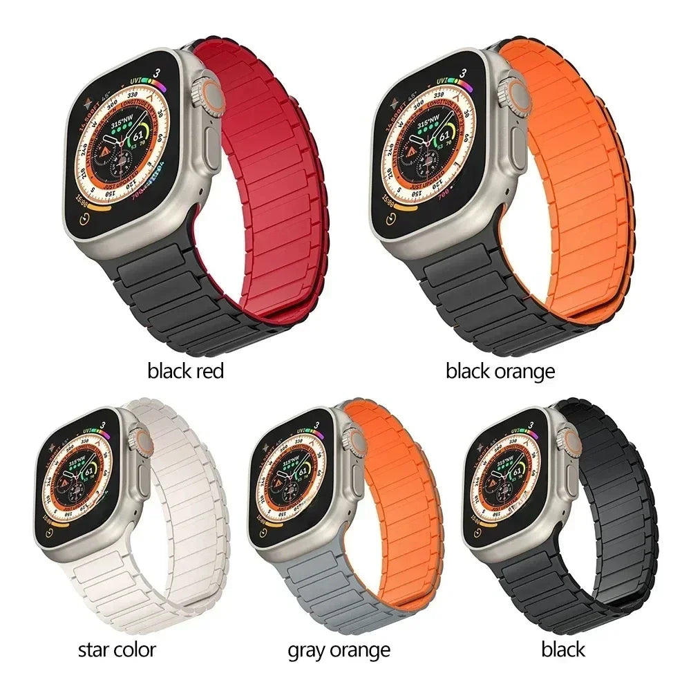 Magnetic Sports Band for Apple Watch Ultra 2 49mm 45mm 44mm 42mm 38mm 40mm 41mm | Silicone Strap for iWatch Series 9 8 7 6 5 4 SE 3 Loop | Alo Trendy