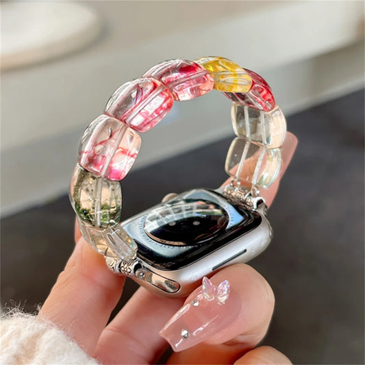 Exotic Gem Chalcedony Elastic Clear Band for Apple Watch | Ultra Soft Strap for iWatch 9 8 7 6 5 4 3 2 SE | Available in 41mm 49mm 45mm 44mm 42mm 40mm 38mm