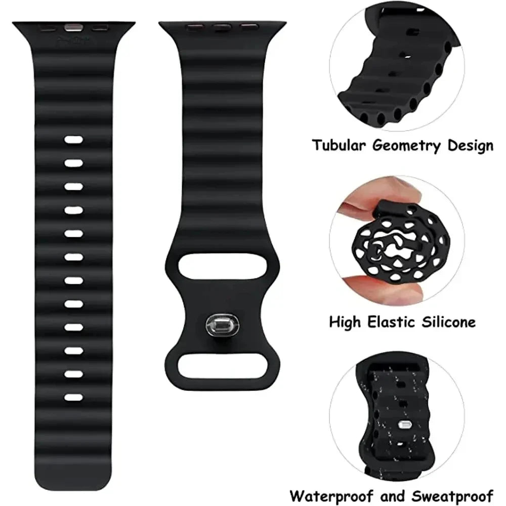 Ocean Strap for Apple Watch 49mm 44mm 42mm 45mm 40mm 41mm 38mm | Breathable Silicone Bracelet Wristband | Compatible with Apple Watch Ultra 9 8 7 6 5 4 SE | Alo Trendy