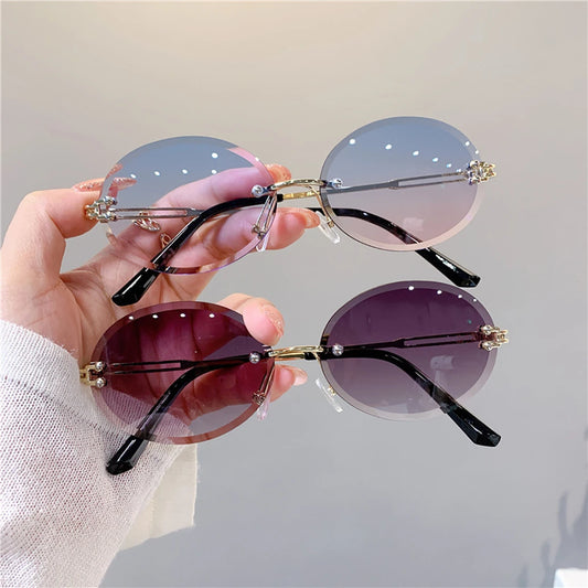 Small Frame Fashion Rimless Y2K Sunglasses for Women | Luxury Brand Designer Retro Tear Shape Party Eyewear