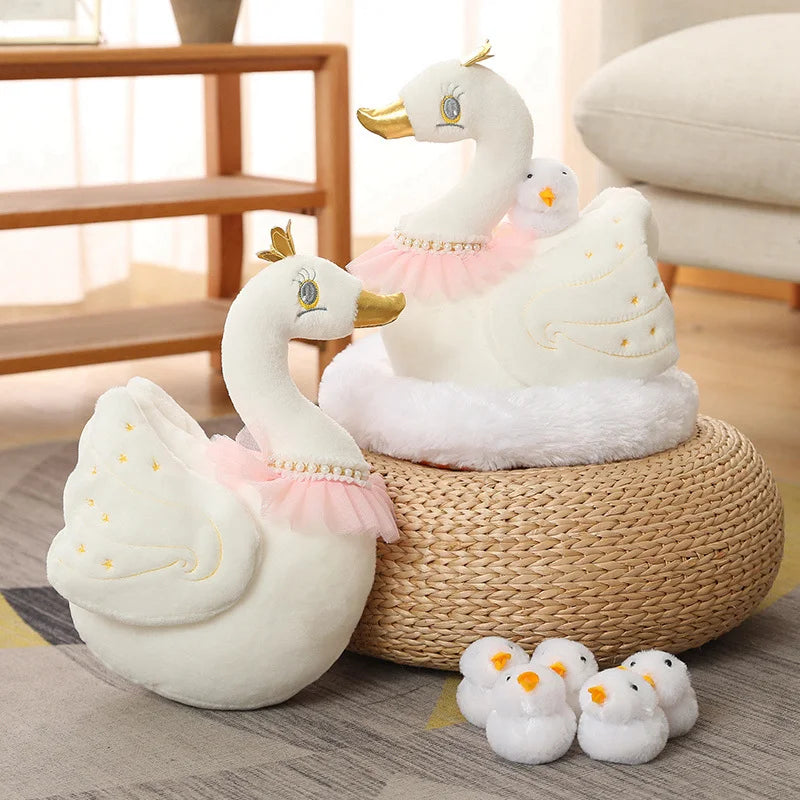 Swan/Chick Family Plush Toy | Lifelike Mother Swan/Chicken with Baby Chicks | Soft Stuffed Animal Dolls with Nest | Perfect Comforting Gift for Kids