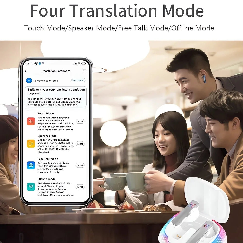 2024 AI Voice Translator Earbuds | Real-Time Translation for 144 Languages | Offline Bluetooth-Compatible with 4 Modes for Travel