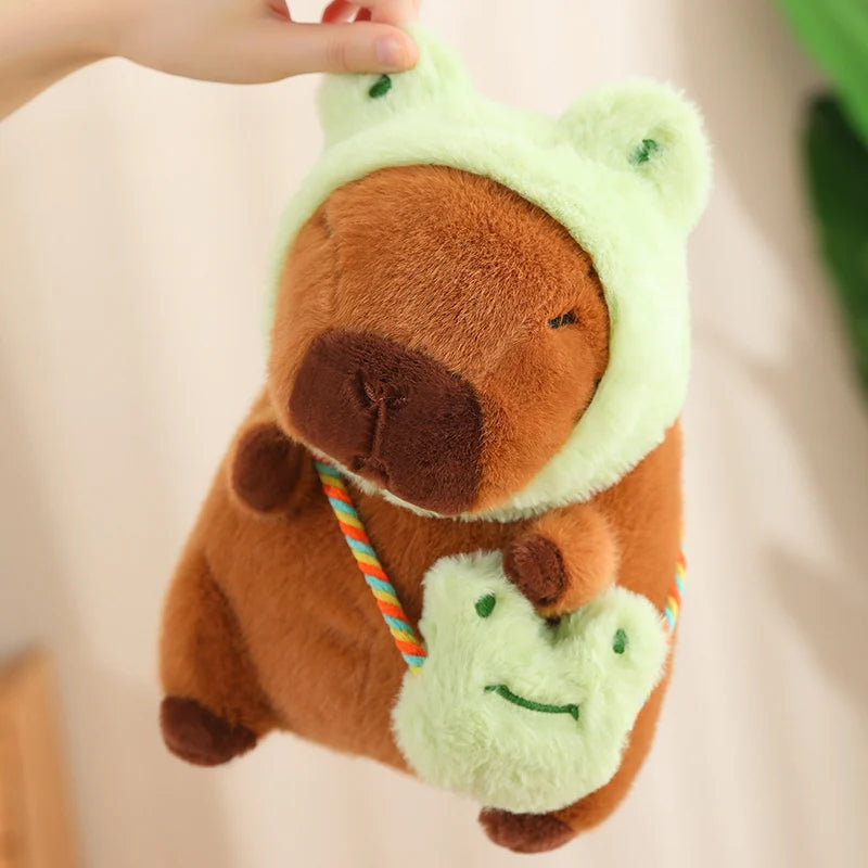 Funny Capybara Wear Rabbit/Frog/Dog/Dinosaur Hat Crossbody Bag Plush Toys | Cartoon Animals Stuffed Dolls Gift Home Sofa Decor