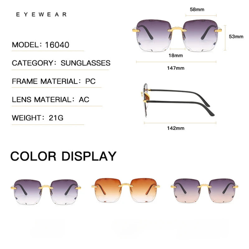 New Rimless Women Sunglasses | Fashion Gradient Lenses | Vintage Alloy Legs Classic Designer Shades | UV400 Protection