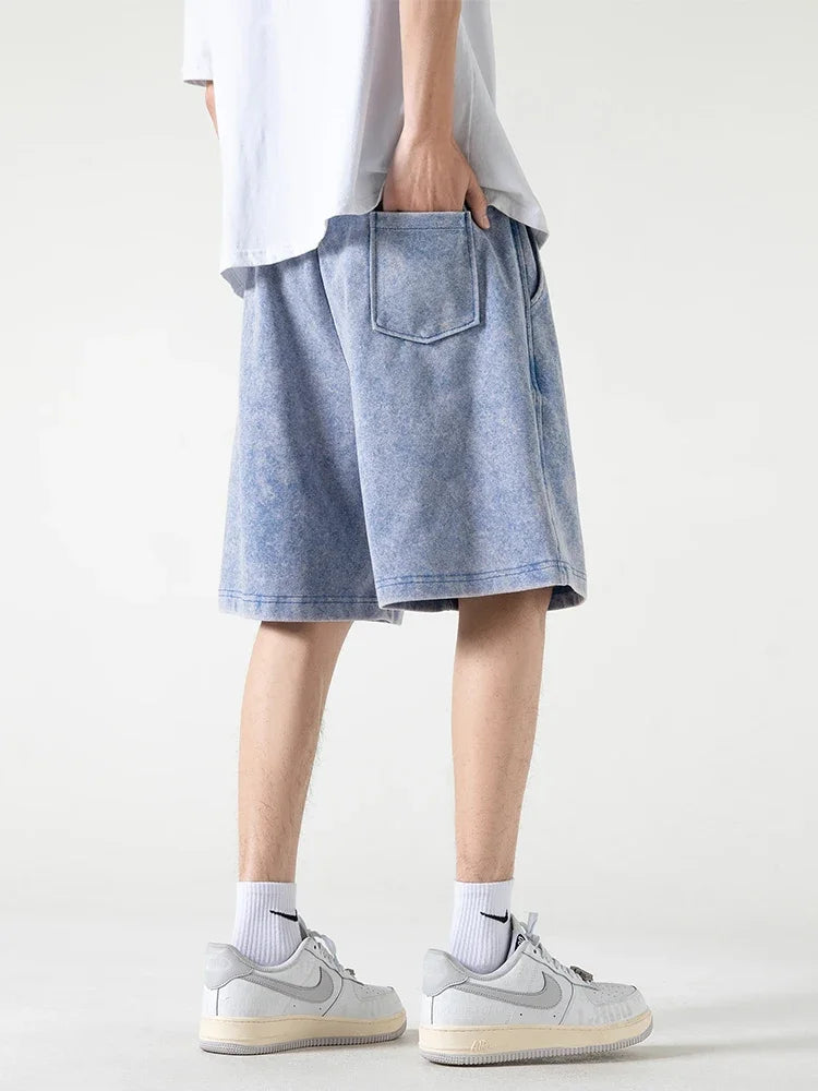 320G Heavy Cotton Summer Men's Shorts | High Street Washed Drawstring Baggy Sweatshorts | Korean Fashion Casual Shorts