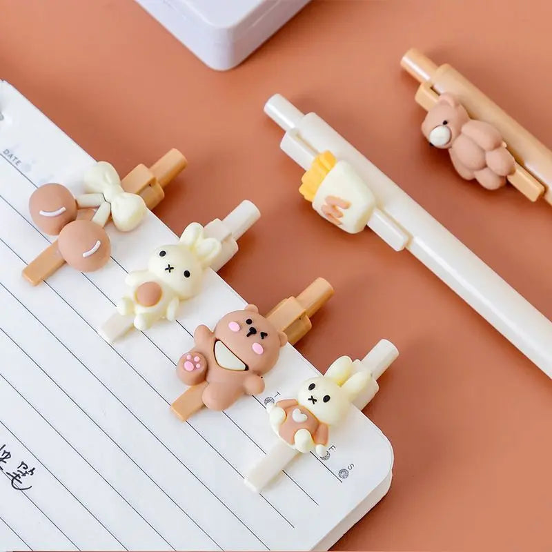 24Pcs/Lot Cute Bear Bunny Gel Pen 0.5mm Black Ink Retractable Neutral Pens | Kawaii Writing Stationery Office School Supplies Gift | Alo Trendy