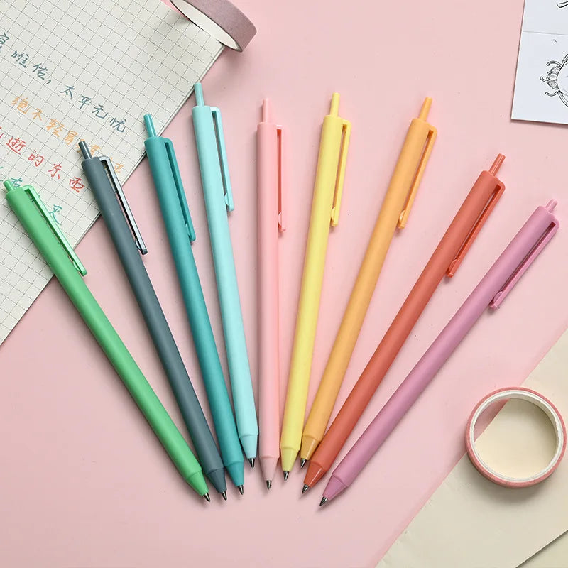 9pcs Korean Kawaii Candy Color Hand Account Pen Set | Student Simple Neutral Pens | Morandi Press | Colorful Writing Pens