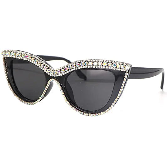 Fashion Bling Bling Cat Eye Sunglasses Women | Rhinestone Trim Eyeglasses Female | UV400 Protection