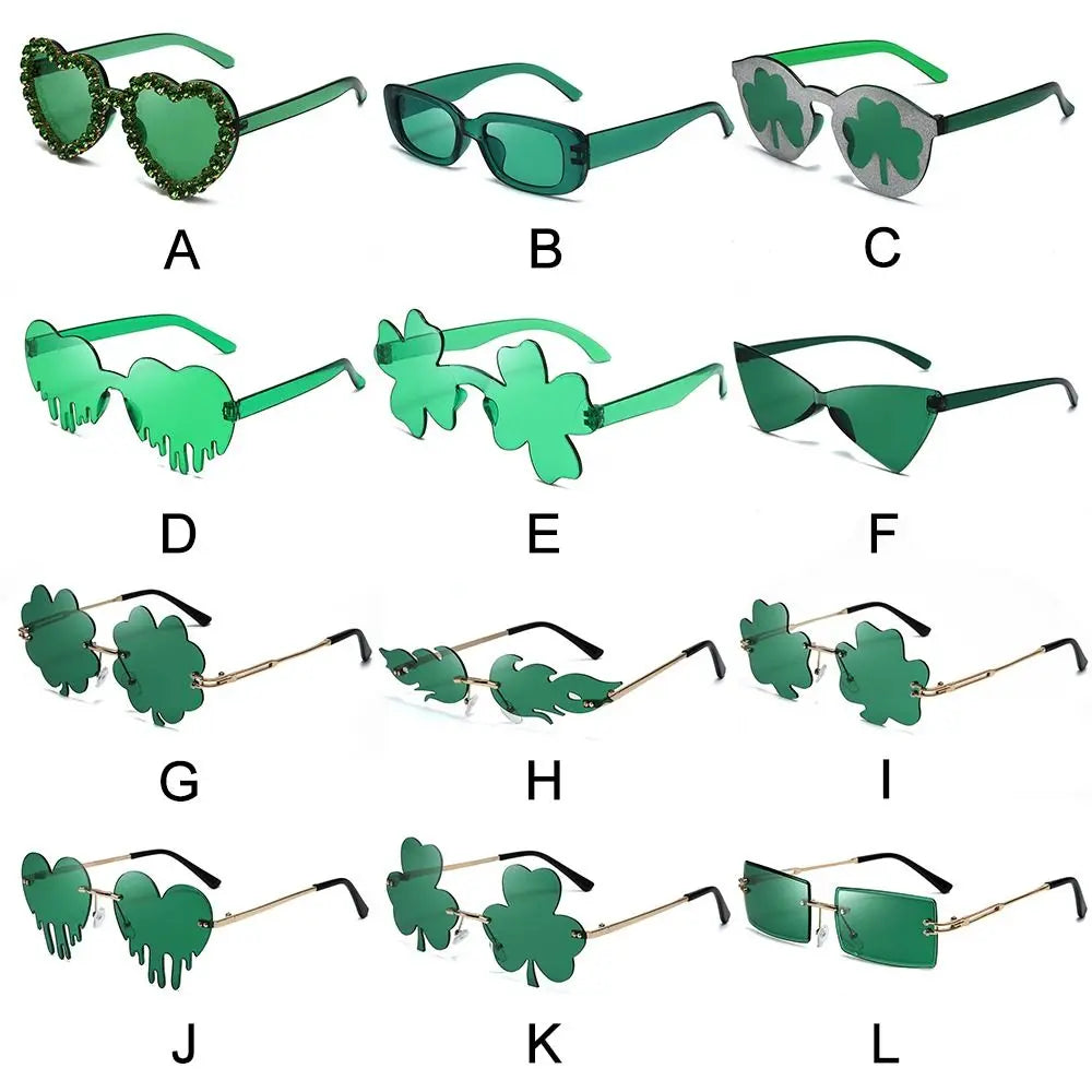 Rimless Four Leaf Clover Funny Sunglasses | Fashion Green Brand Designer Festival Costumes Party Glasses | Beach Sun Glasses UV400 | Alo Trendy