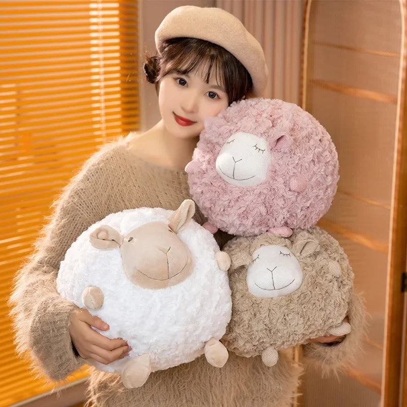 Adorable Round Sheep Plush Toy | Soft Stuffed Animal Fluffy Lamb Doll | Cute Pillow for Baby, Kids, and Girls | Ideal Birthday Gift