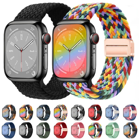 Nylon Braided Loop Strap for Apple Watch Ultra2 49mm | Metal Magnetic Bracelet for iWatch 9 8 7 6 5 4 3 SE2 | Available in 45mm, 44mm, 41mm, and 40mm