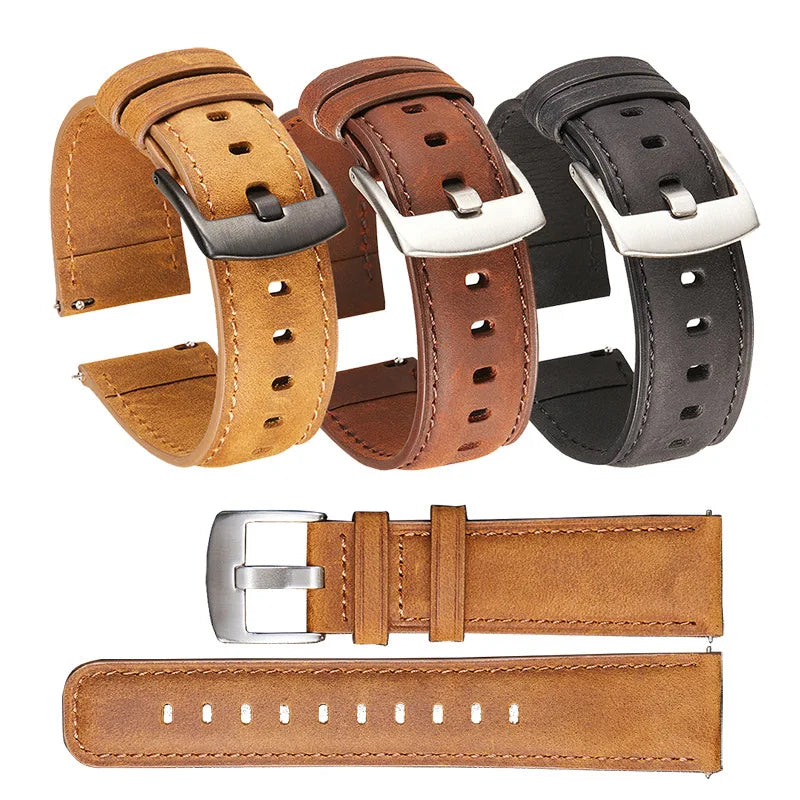 Spot Crazy Horse Leather Watch Strap Smart Quick Release Watch Strap Matte Leather Watch Strap Soft 20/22mm | Premium Quality Genuine Leather Replacement Band | Classic Brown Black Colors | Alo Trendy