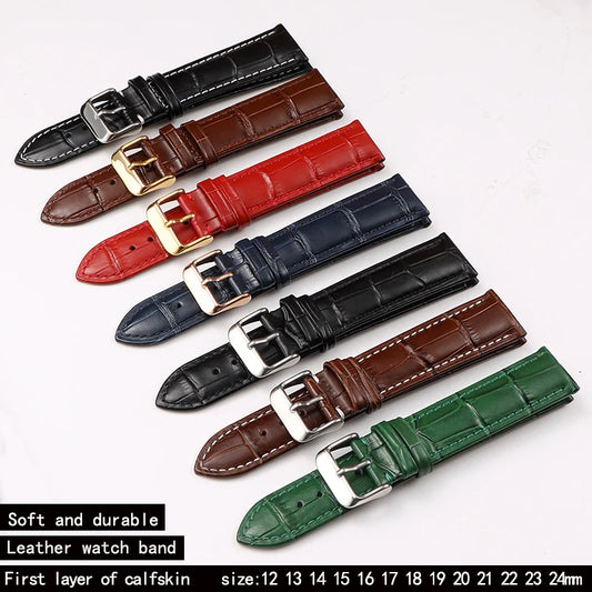 Soft Wrist Watch Bands | Comfortable Genuine Leather Watch Strap | 12/14/16/18/20/22/24 mm Watch Pin Buckle Band