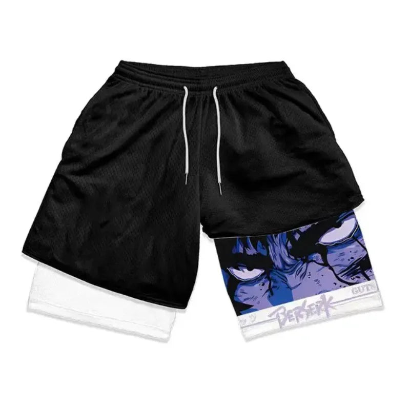 Summer Men's Double Layered Anime High Waisted Oversized Breathable Sports Shorts | Training and Fitness Shorts