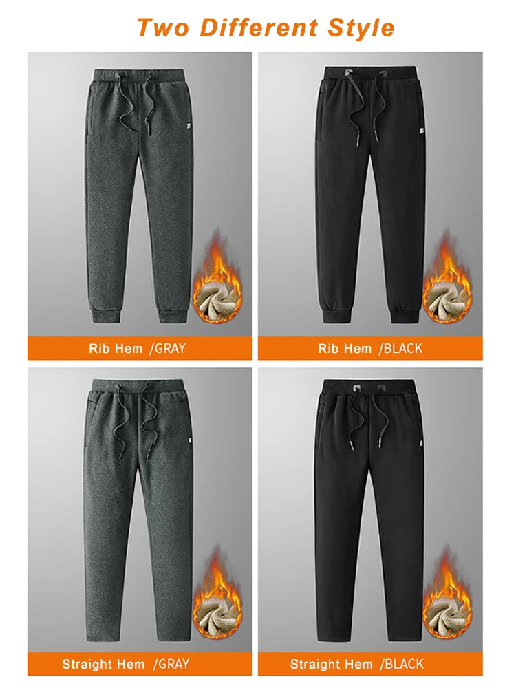 Winter Men's Sweatpants Thick Warm Fleece Joggers Sportswear Zip Pockets Cotton Casual Track Pants Plus Size 6XL 7XL 8XL