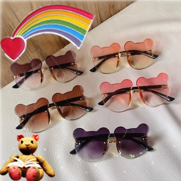 Kids Sun Sunglasses | Bear Shape Children Glasses | Trendy Girls Cartoon Eyeglasses | Shades Driver Anti-Glare Boys Cartoon Sunglasses