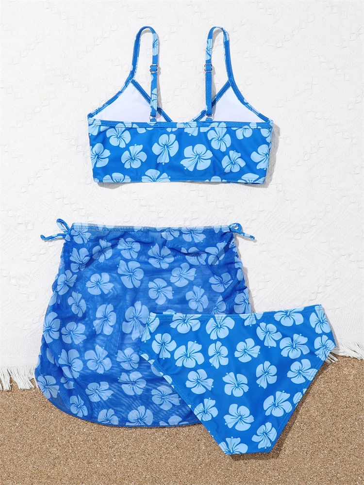 Bikini Kids Girls Swimsuit 2024 | New Blue Print Sling Bikinis Set | Children Swimsuit Summer Three Piece Beachwear Bathing Suit's | Alo Trendy