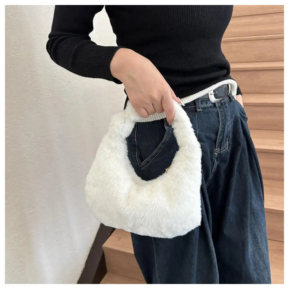 Winter Lamb Plush Handbag Women Bags Fashion Korean Large Capacity Wrist Bag Clutch With Handle Females Shopping Bag Bucket Tote