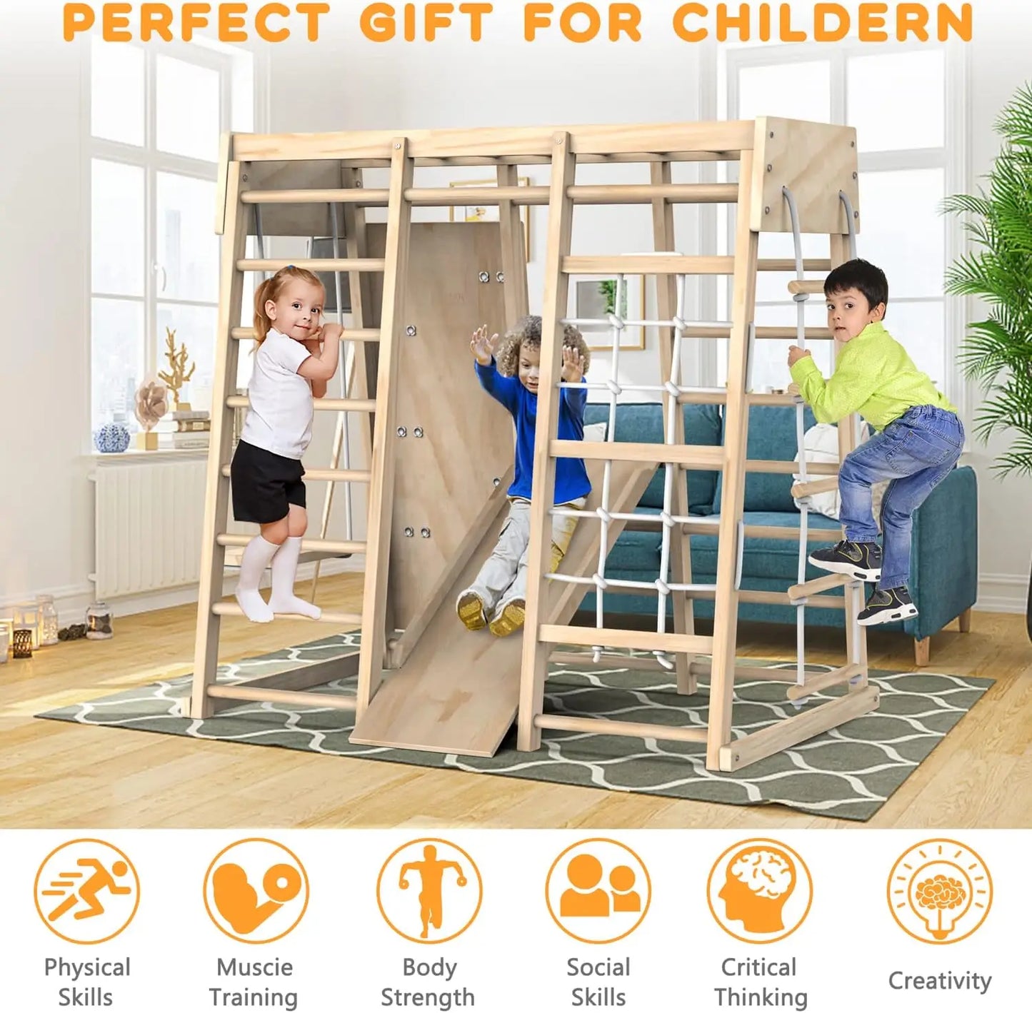 Jungle Gym Toddler Climbing Toys Indoor | Indoor Playground Climbing Playset with Slide & Climbing Rocks for Toddlers | Safe and Fun Climbing Adventure