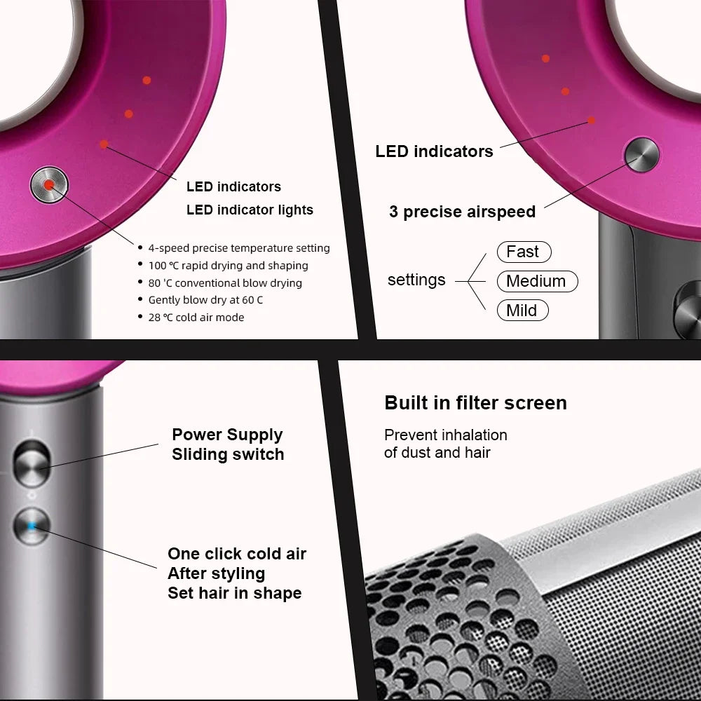 1.8m Professinal Leafless Hair Dryer Negative Lon Hair Care Quick Home Powerful Hairdryer Constant 200 Million Anion Blow Dryer