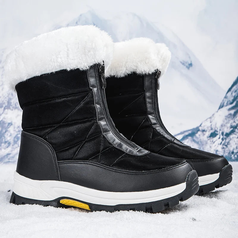 Winter New Women's Boots | Thick-Soled Warm High-Cut Snow Boots with Waterproof Fur Lining | Comfortable Plush Outdoor Walking Shoes in White