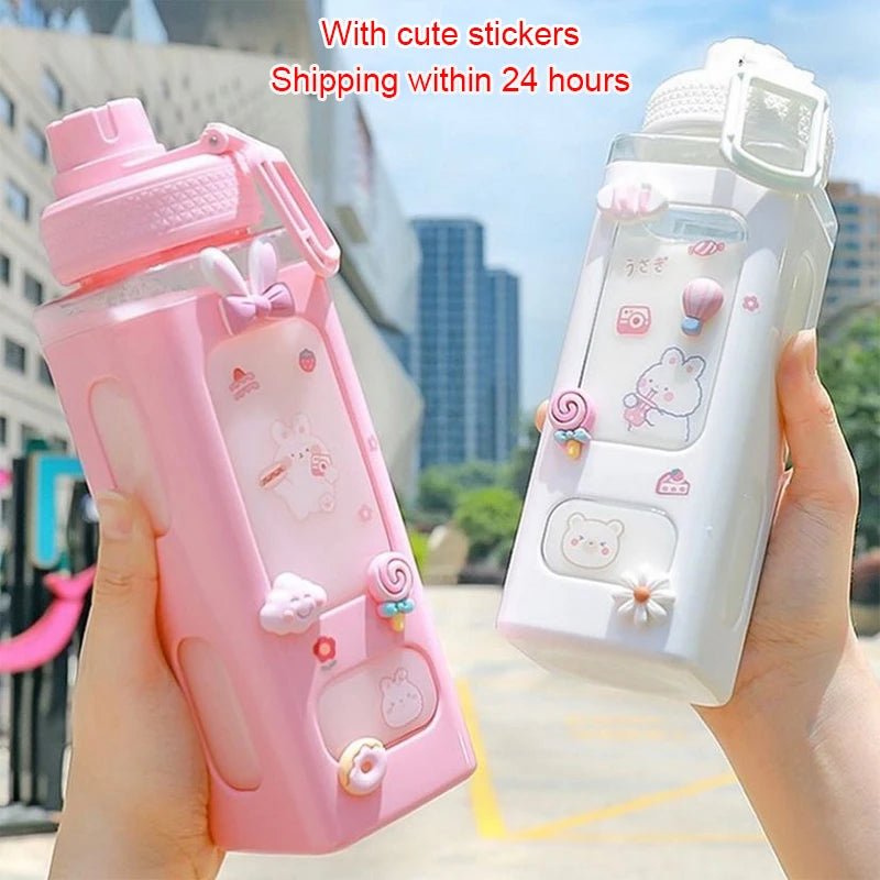 Kawaii Shaker Water Bottle With Straw Sticker | Cute BPA Free 700ml/900ml Plastic Tea Milk Portable Gourde Drink Bottle For Girl | Alo Trendy