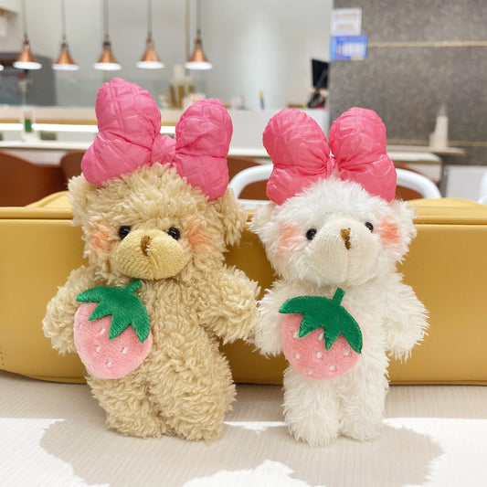 15cm Cartoon Strawberry Princess Bear Plush Toy | Kawaii Pink Bow Teddy Bear Doll | Girl Bag Pendant Keychain | Children Gift