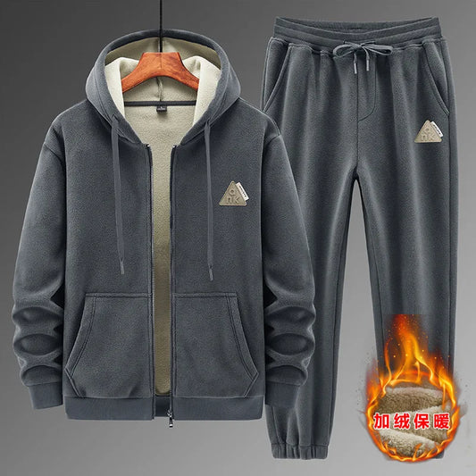 Winter Cashmere Thick Suit | Men's Hoodie and Cotton Pants Set | Warm Leisure Sports Tracksuit for Cold Weather