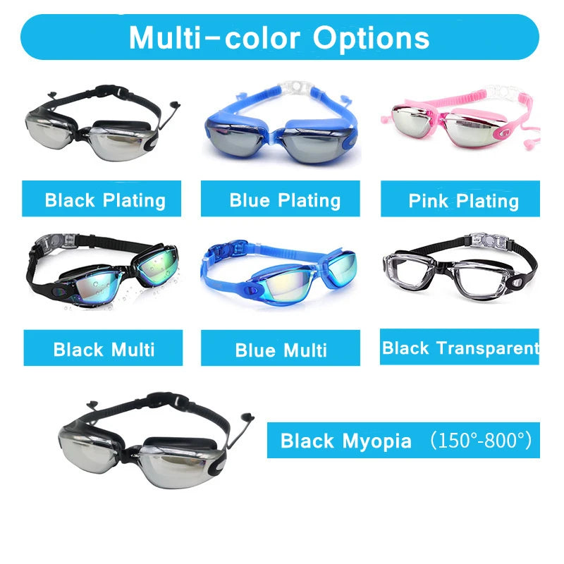 Swimming Goggles for Adults | Professional Pool Glasses | Anti-Fog Men Women UV Protection Optical Waterproof Swim Eyewear with Earplug