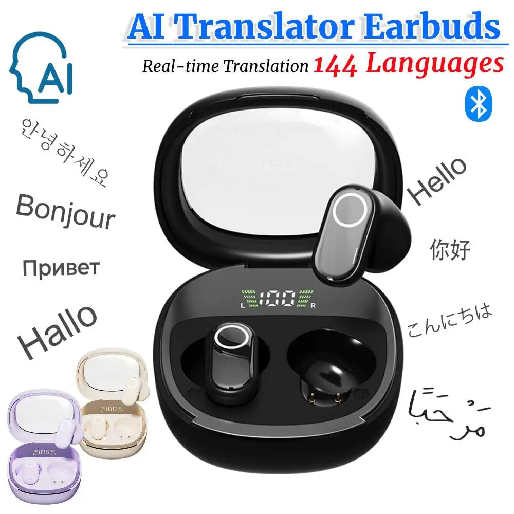 Wireless BT Language Translator Earbuds 144 Languages Translation Headphones AI Translator Earbuds for Travel Business Learning