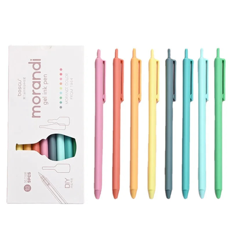 9pcs Korean Kawaii Candy Color Hand Account Pen Set | Student Simple Neutral Pens | Morandi Press | Colorful Writing Pens