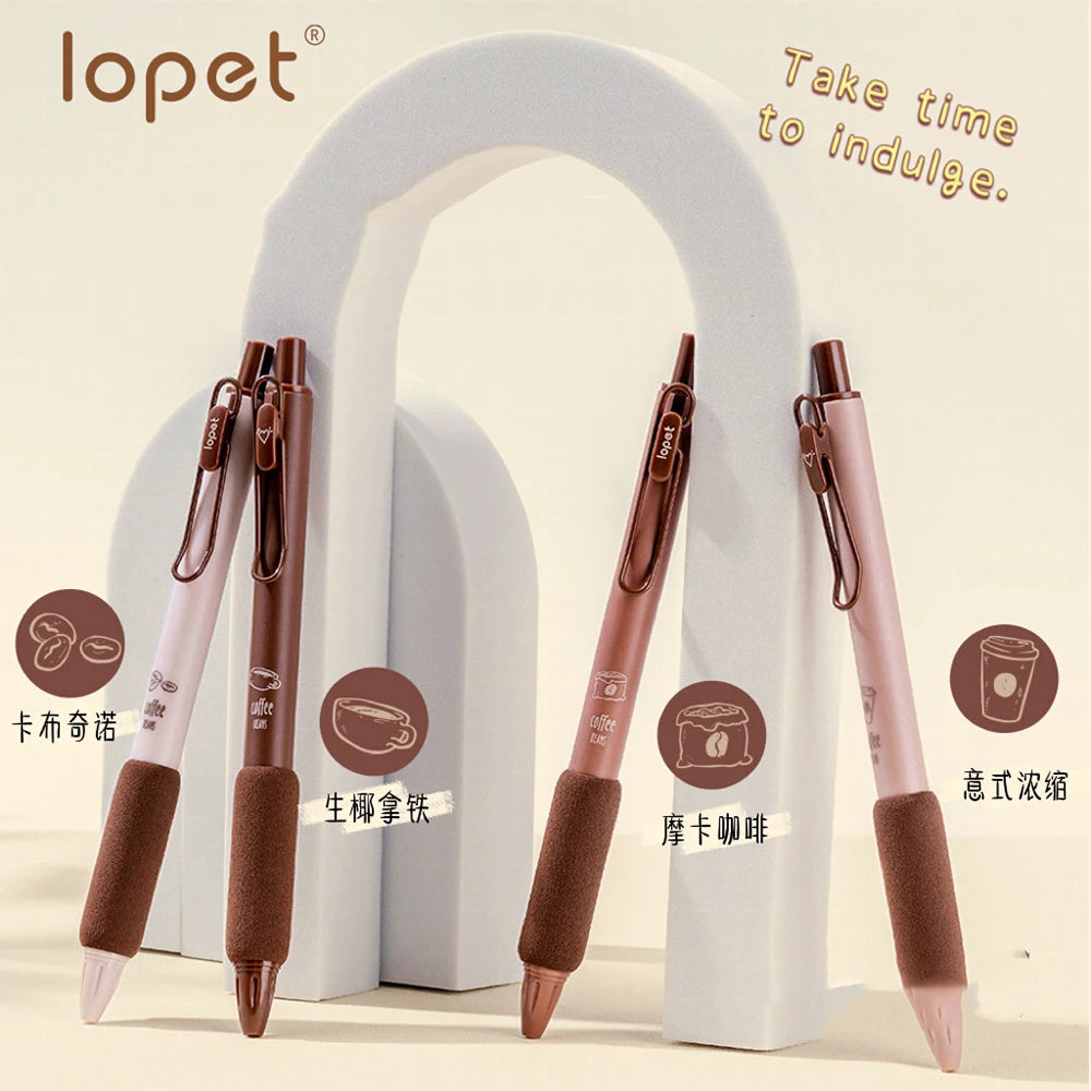 4pc/Set Lepot Kawaii Gel Pen Coffee Soft Bread Luxury Ballpoint Pens | 0.5mm Black Ink Boligrafo Gel Fine Point Quick Dry Canetas | Alo Trendy