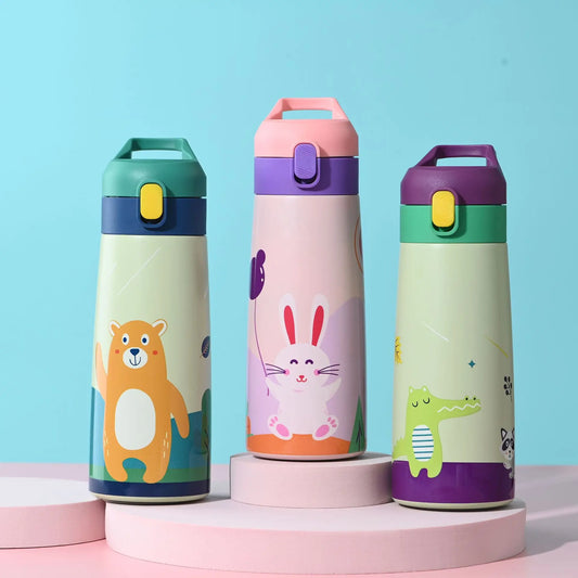 500ml Kids Thermos Bottle Stainless Steel | Leak-Proof Vacuum Flask with Straw | Children's Thermal Water Bottle for School | Alo Trendy