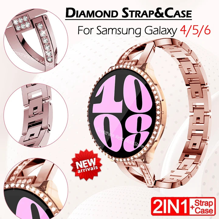 Diamond Strap + Case Protector for Samsung Galaxy Watch 6/5/4 (44mm/40mm) | Jewelry Bracelet Band for Watch 4/5 | 40mm/44mm Frame Cover