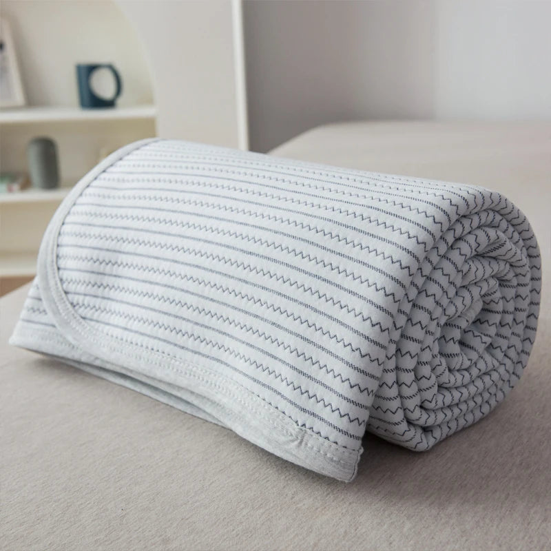 100% Cotton Summer Blanket | Knitted Jacquard Stripes Thin Quilt | Gauze Sofa Towel Blanket for Nap or Office Use