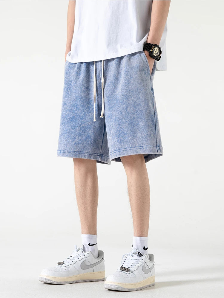 320G Heavy Cotton Summer Men's Shorts | High Street Washed Drawstring Baggy Sweatshorts | Korean Fashion Casual Shorts