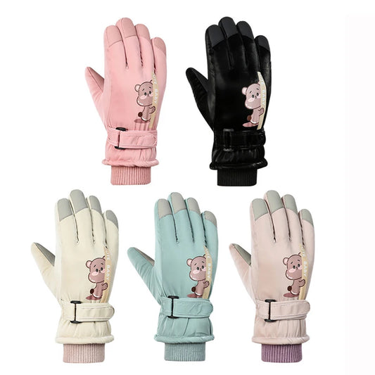 Winter Waterproof Ski Gloves for Kids – Bear Design, Thickened Telefingers for Boys and Girls