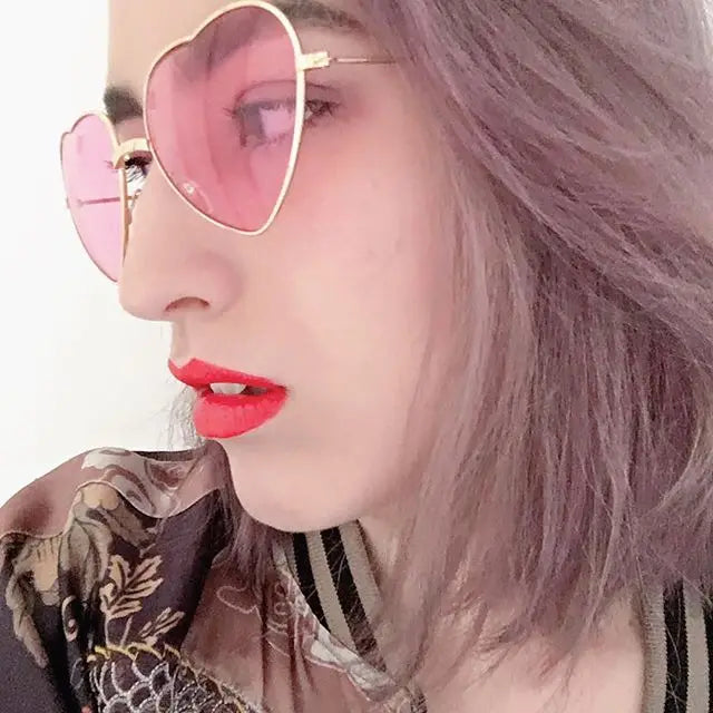 Ladies Heart Shaped Sunglasses Metal | Women Brand Designer Fashion Rimless LOVE Lenses Sun Glasses | Oculos UV400 | Alo Trendy