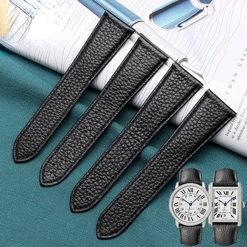 Genuine Leather Watch Strap for Cartier Tank London Solo | Lychee Textured Cowhide Watchband for Men & Women | Available in 17mm, 20mm, 22mm, 23mm, 24mm, 25mm