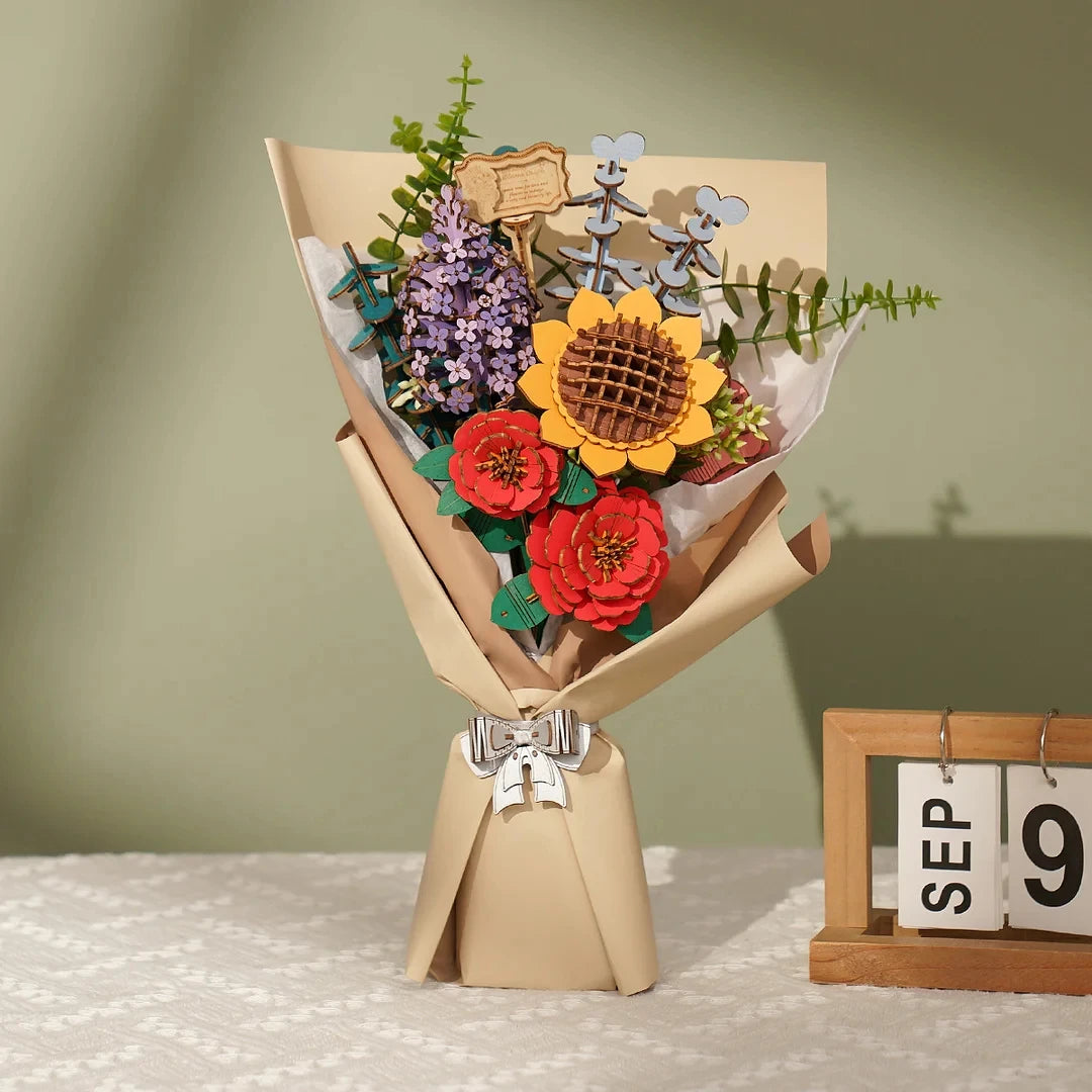 Robotime Rowood DIY Wooden Flower Bouquet | Beautiful Hand-Made Gifts | Eco-Friendly Materials | 3D Wooden Puzzle for Girlfriend Decor