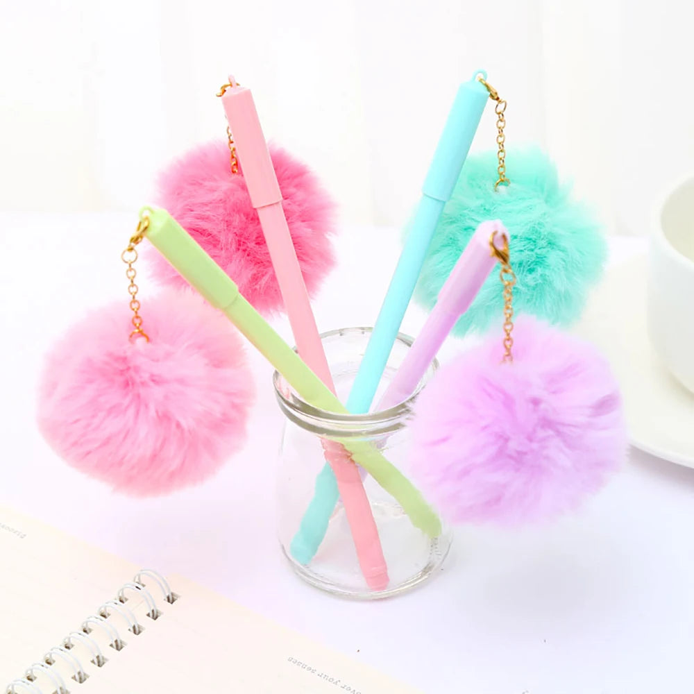 40~100pcs Funny Kawaii Cute Pen Fluffy Ball Gel Pen Pendant | Blue Fashion Stationery School Supply Office Accessory Wedding Thing | Alo Trendy