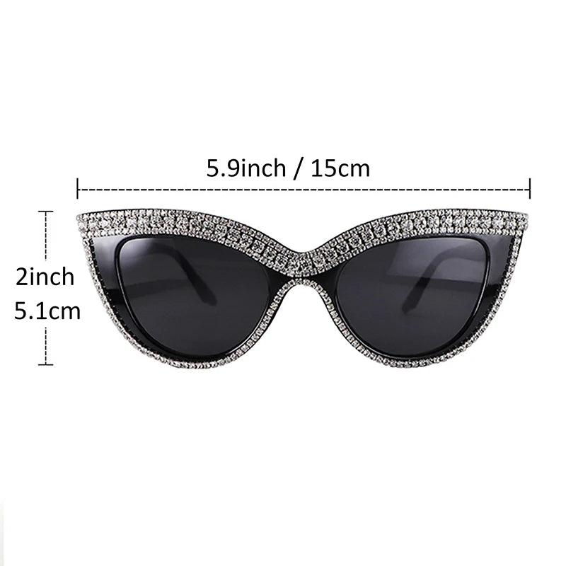 Fashion Bling Bling Cat Eye Sunglasses Women | Rhinestone Trim Eyeglasses Female | UV400 Protection