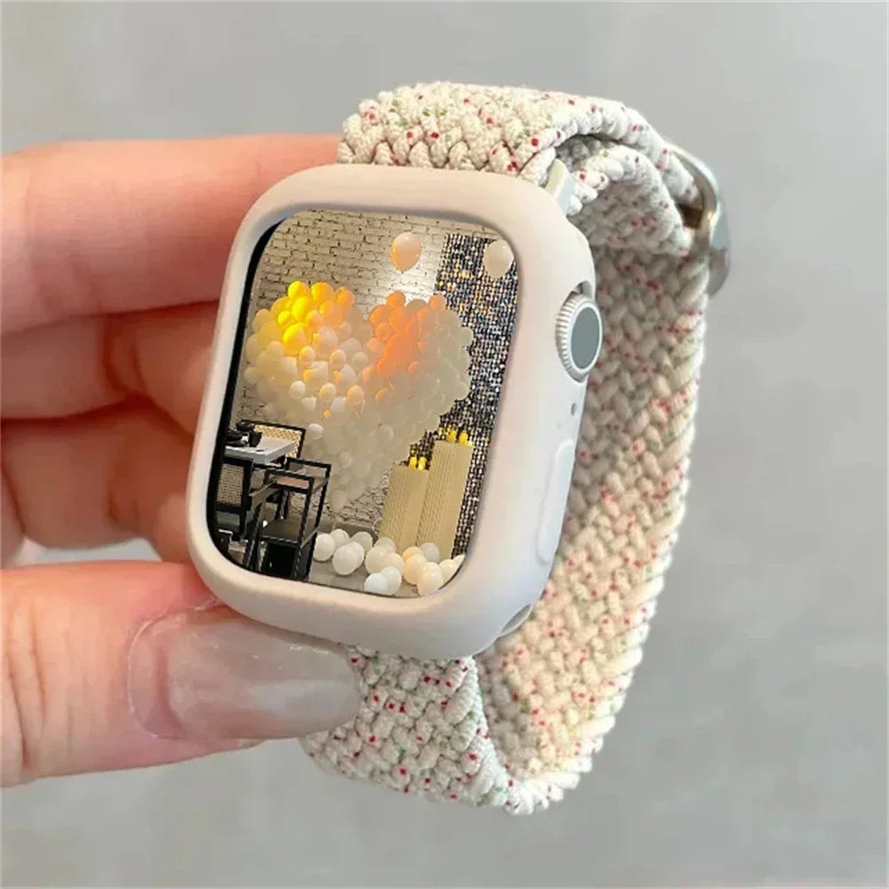 Korean Cute Braided Strap + Case for Apple Watch Band | 49mm, 45mm, 44mm, 41mm, 42mm, 40mm, 38mm | Nylon Bracelet for iWatch Series 9, 8, 7, 6, 5, 4, 3, SE | Alo Trendy