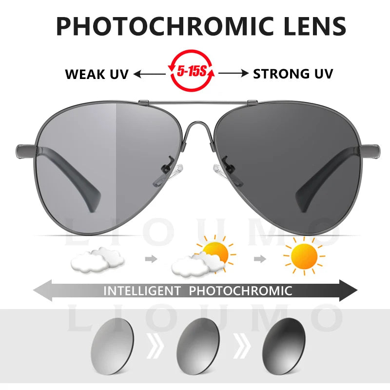 Titanium Alloy Men's Sunglasses | Polarized Women Fashion Pilot Glasses | Photochromic Driving Goggles for Ultimate UV Protection