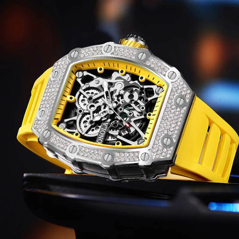 New Men's Watch | Fashion Luxury Diamond Inlaid Design | Quartz Waterproof Tape Watches | Relogio Masculino Clock