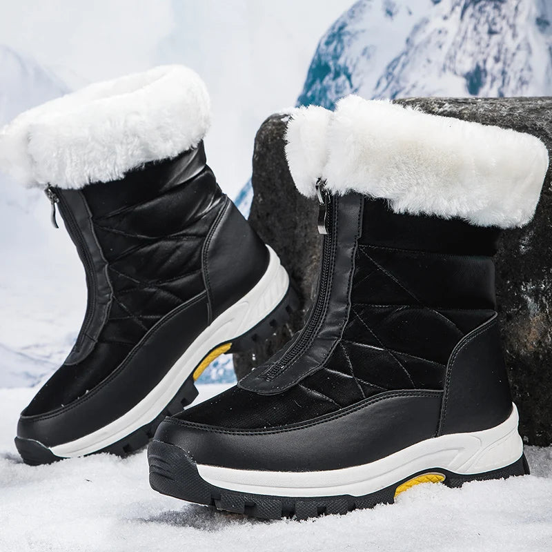 Winter New Women's Boots | Thick-Soled Warm High-Cut Snow Boots with Waterproof Fur Lining | Comfortable Plush Outdoor Walking Shoes in White