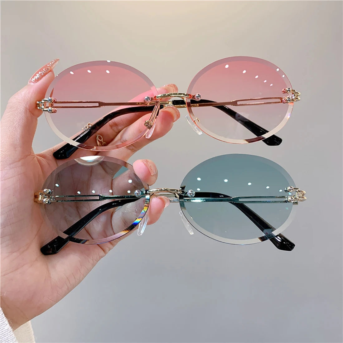 Small Frame Fashion Rimless Y2K Sunglasses for Women | Luxury Brand Designer Retro Tear Shape Party Eyewear